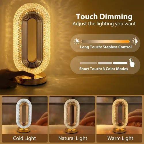 Modern Luxury Oval USB Rechargeable Crystal Table Lamp