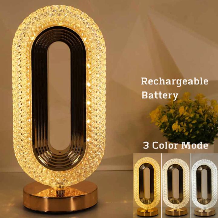 Modern Luxury Oval USB Rechargeable Crystal Table Lamp